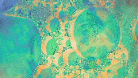 Abstract background with blue and green bubbles. Watercolor hand drawn illustration.