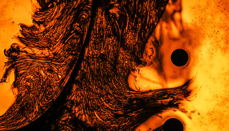 abstract black and orange background with stains of oil, oil paint
