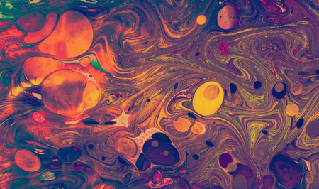 Traditional Ottoman Turkish marbling art patterns as abstract colorful background with golden...