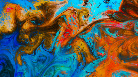 Traditional Ottoman Turkish marbling art patterns as abstract colorful background with golden...