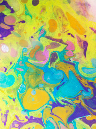 Traditional Ottoman Turkish marbling art patterns as abstract colorful background with golden...