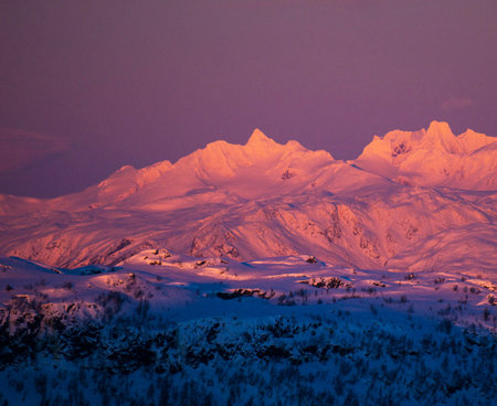 Sunset in the mountains of the Caucasus in winter, Georgia.