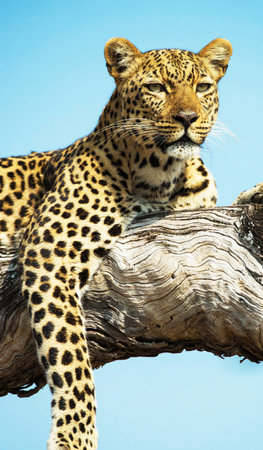 Leopard resting on a tree in Okavango Delta, Botswana