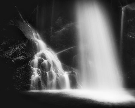 Waterfall in black and white, monochrome, long exposureの写真素材
