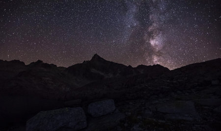 Milky Way over the mountains. Night landscape with stars and Milky wayの写真素材