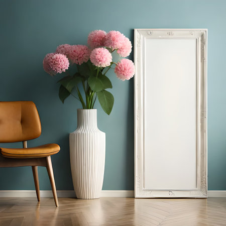 Mock up poster frame in interior background, 3d render illustrationの素材