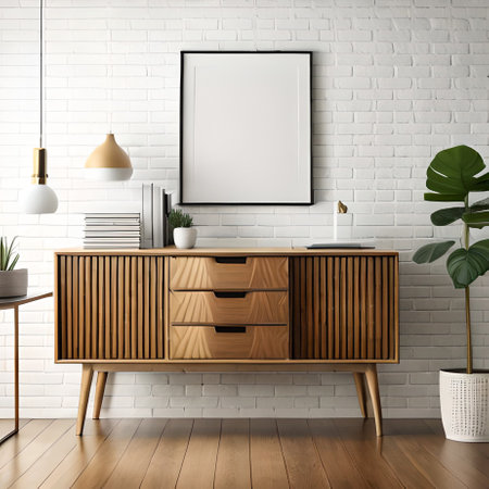 Mock up poster frame in modern living room interior, 3d renderの素材