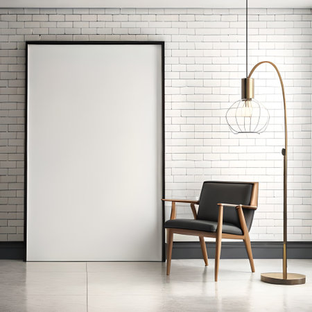 Modern interior with empty poster on brick wall. Mock up, 3D Renderingの素材
