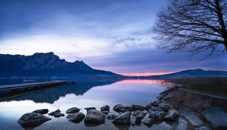 Lake Lucerne at sunrise, Switzerland. Long exposure image.の写真素材