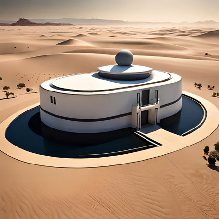 3d rendering of a modern house in the middle of the desertの素材
