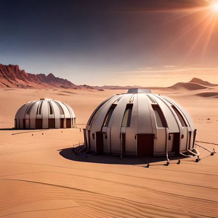Astronomical observatory in the Sahara desert. 3d renderの素材