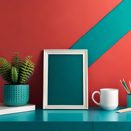 Mockup poster frame in interior background, 3D render illustrationの素材