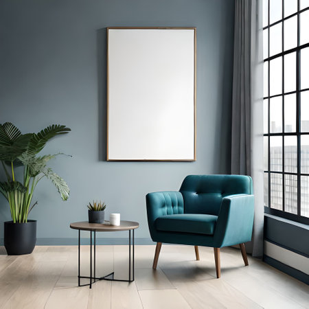 Mock up poster frame in modern interior background, 3D renderの素材