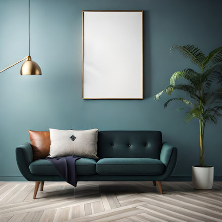 Mock up poster frame in modern interior background, 3D Illustrationの素材