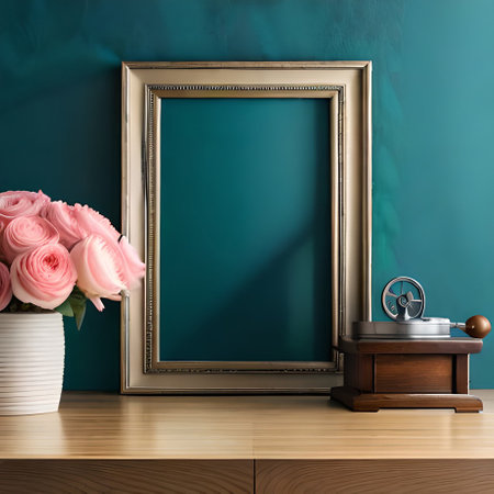 Blank picture frame mockup in modern interior background. 3d renderの素材