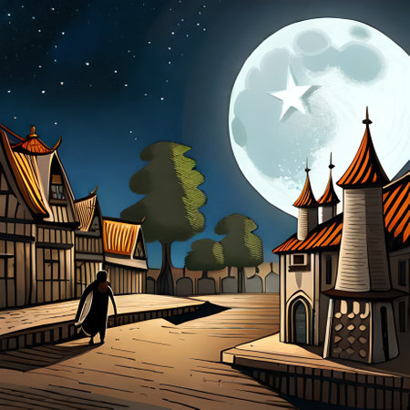 Halloween background with haunted house and full moon in the sky illustrationの素材