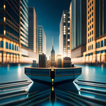 3d render of modern city at night. Skyscrapers and high-rise buildings.の素材