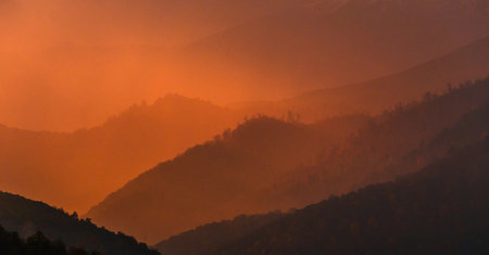 Beautiful sunrise in the Carpathian mountains. Ukraine, Europe.の写真素材