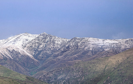 Snow covered mountains in Georgia. Caucasus Mountains. View from the mountain.の写真素材
