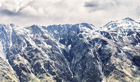 Beautiful view of the Caucasus Mountains in Georgia. Toned.の写真素材