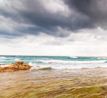 Beautiful seascape with stormy sky. Composition of nature.の写真素材