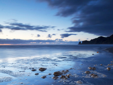 Beautiful sunset at the beach. Seascape with long exposure.の写真素材