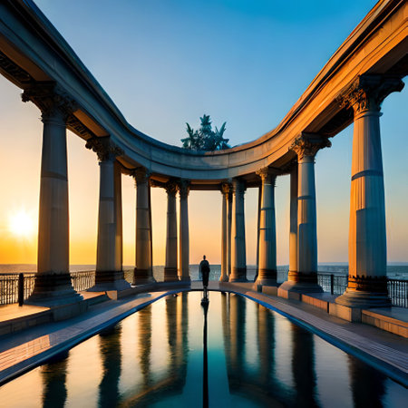 Beautiful sunset at the Belvedere in Vienna, Austria.の素材