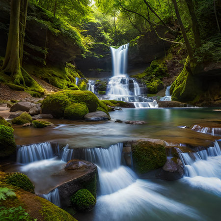 Beautiful waterfall in the forest. Long exposure. Long exposure.の素材