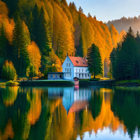 Autumn view of Bled lake, Slovenia, Europe. Beauty world.の素材