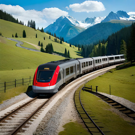 High speed train in Alps mountains at summer day, Switzerland, Europeの素材