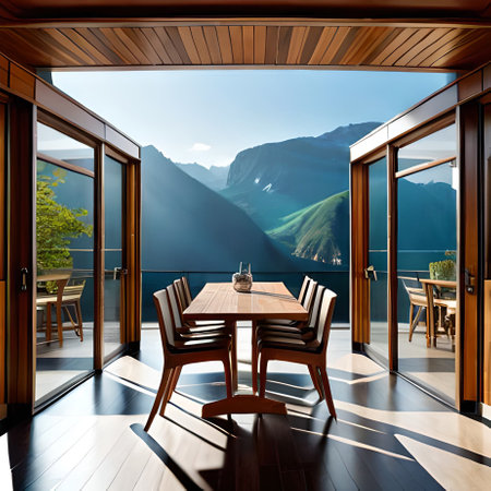 Luxury terrace with a view on the mountains. 3d renderingの素材
