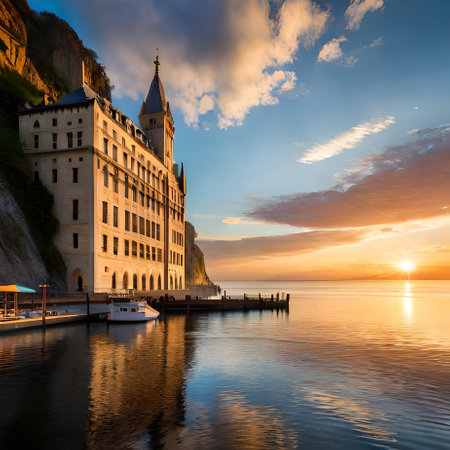 Sunset view of the famous lake Lucerne, Switzerland.の素材