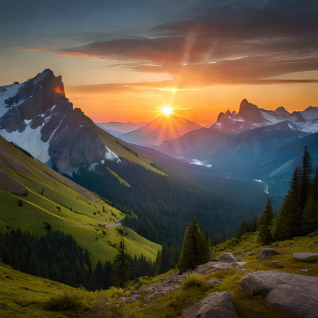 Mountain landscape at sunrise. Dolomites, Italy, Europeの素材