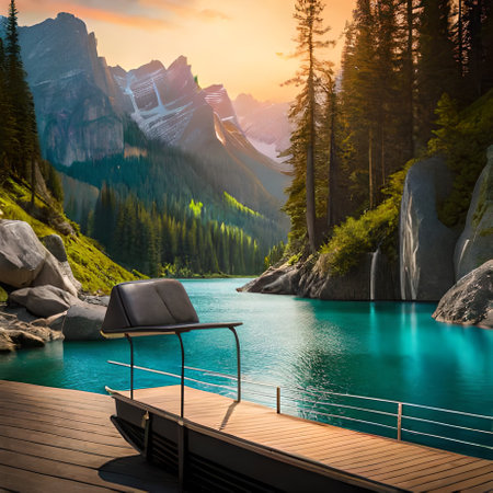 Beautiful lake in the mountains at sunset. Dolomites, Italyの素材