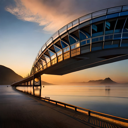 Bridge over the lake at sunset. Lake Garda, Italy.の素材