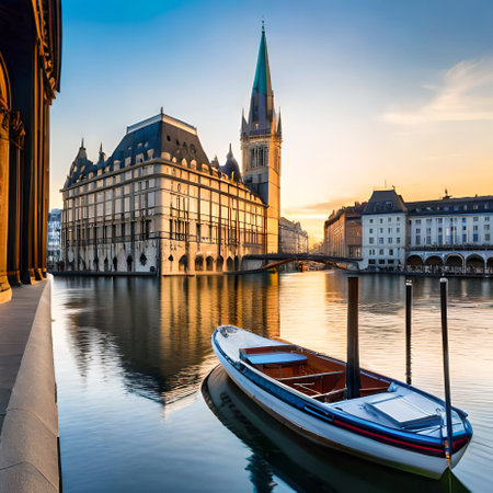 Panoramic view of Limmat river and Fraumunster church in Zurich, Switzerlandの素材