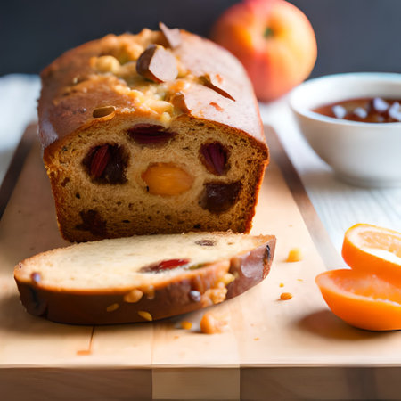 Homemade fruit cake with raisins, almonds and dried apricotsの素材
