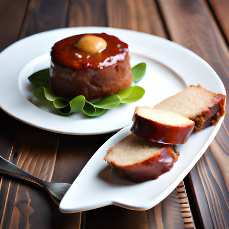 Cupcake with apple on a wooden table. Selective focus.の素材