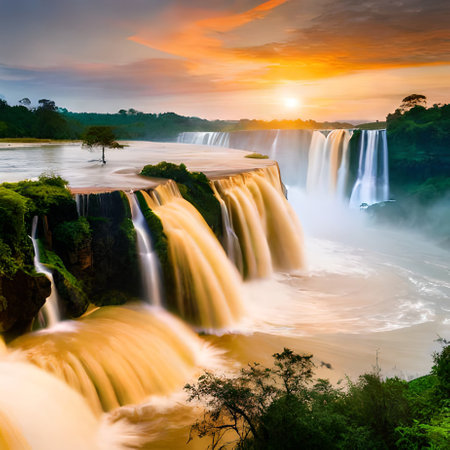 Iguazu Falls at sunrise, Iguazu National Park, Argentinaの素材