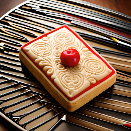 Cake with red heart on top. Shallow dof.の素材