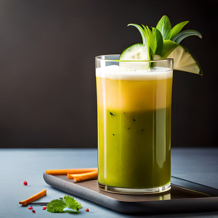 Iced green tea latte in a glass on a black backgroundの素材