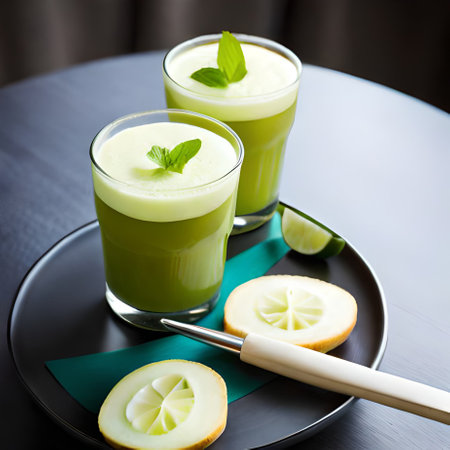Healthy green smoothie with melon and mint. Selective focusの素材