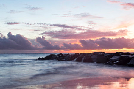 beautiful sunset on the beach in the tropics. long exposure