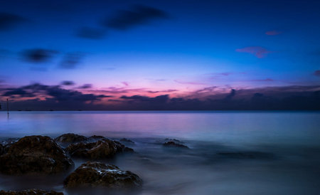 Beautiful seascape at twilight time. Long exposure image.の写真素材