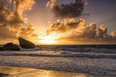 Sunset at the beach on the island of Oahu, Hawaii