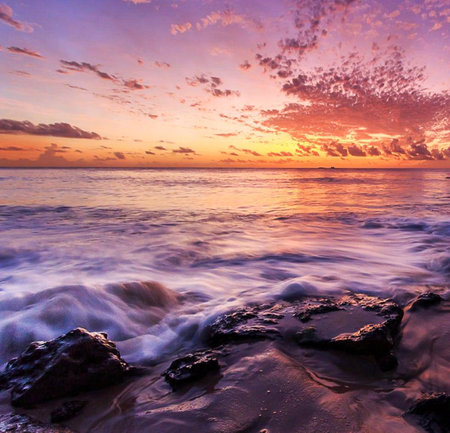 Beautiful sunset on the beach. Seascape at sunset.の写真素材