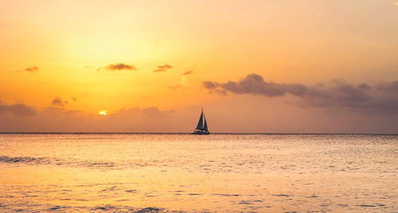 Sailing boat in the sea at sunset, Koh Samui, Thailand