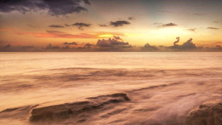 Beautiful seascape at sunset. Long exposure. Thailand.の写真素材