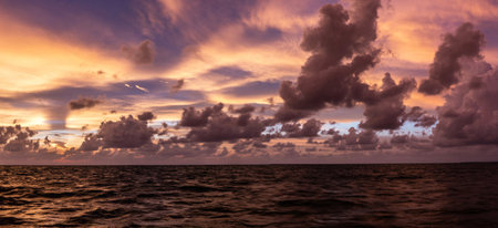 Panoramic view of the sunset over the sea in the tropics