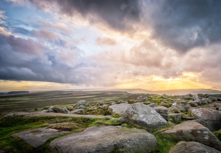 Dramatic sky over the Yorkshire Dales National Park in Englandの写真素材